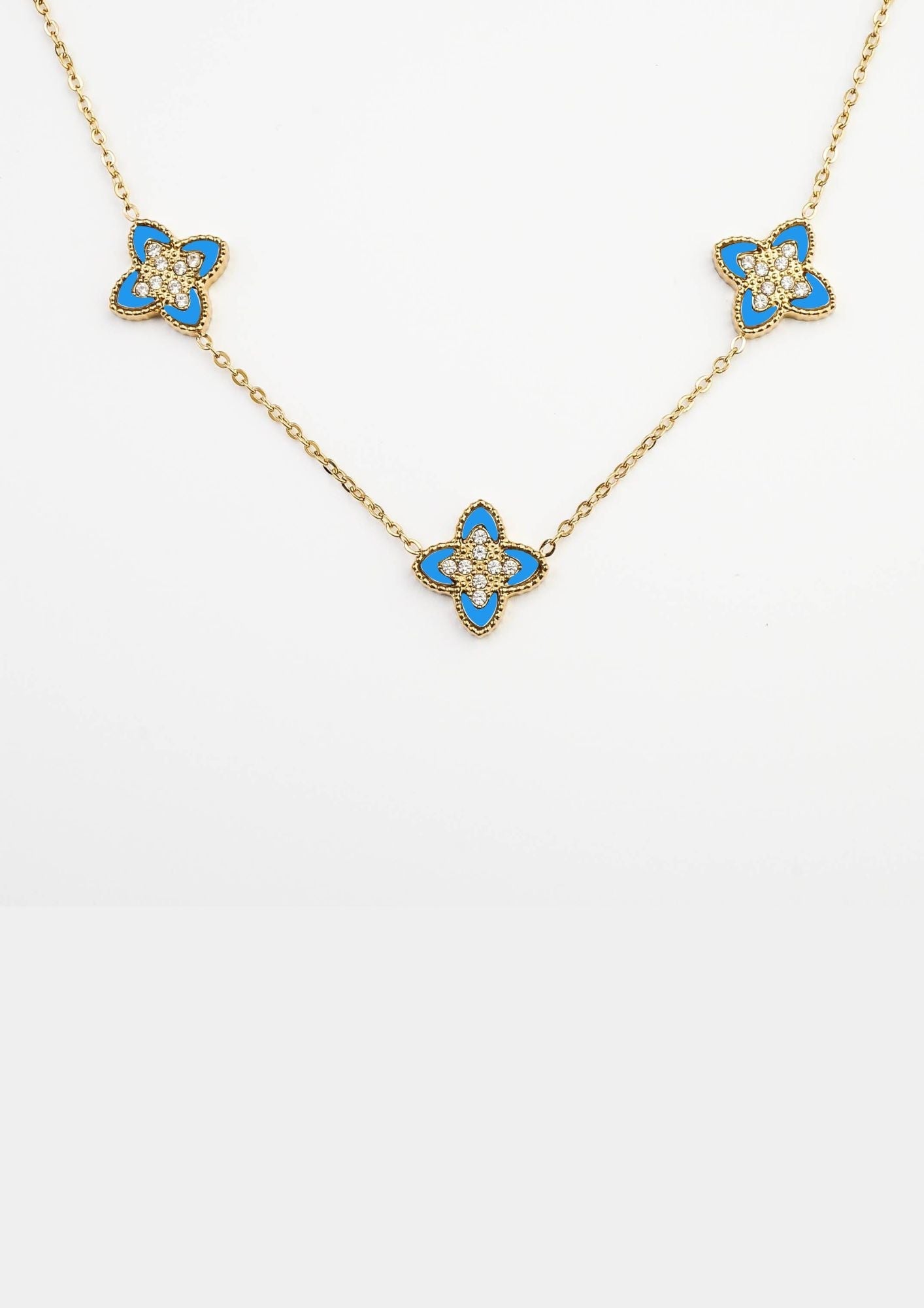 PASSIONATE BLUE CLOVER BUNDLE SET best gold plated tarnish and water resistant piece by Irish Jewellery brand - Lynott Jewellery