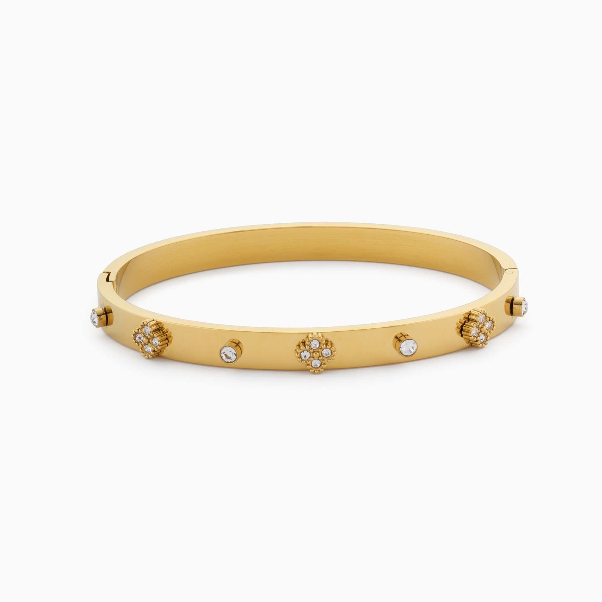 CLUSTER CLOVER BANGLE best gold plated tarnish and water resistant piece by Irish Jewellery brand - Lynott Jewellery