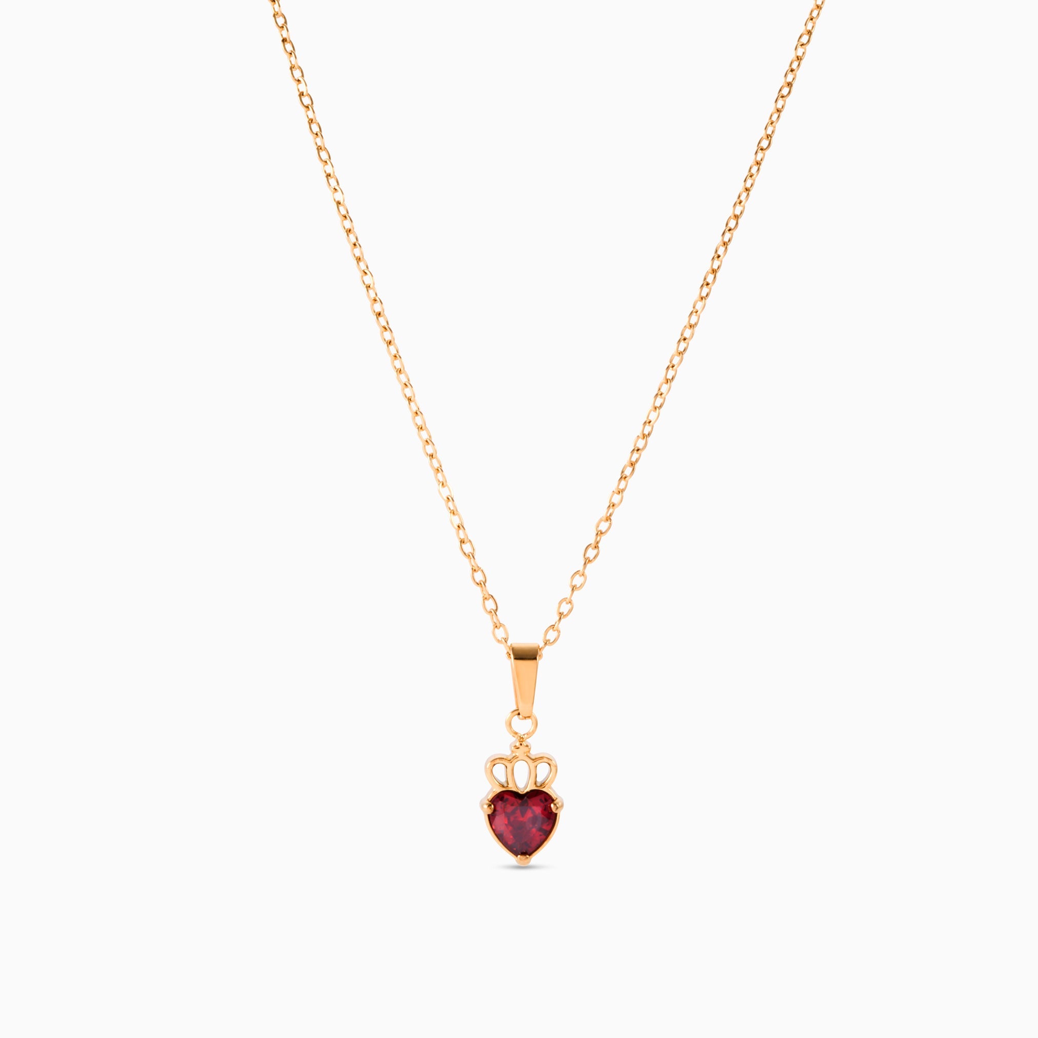 HEART CROWN RUBY RED PENDANT NECKLACE best gold plated tarnish and water resistant piece by Irish Jewellery brand - Lynott Jewellery