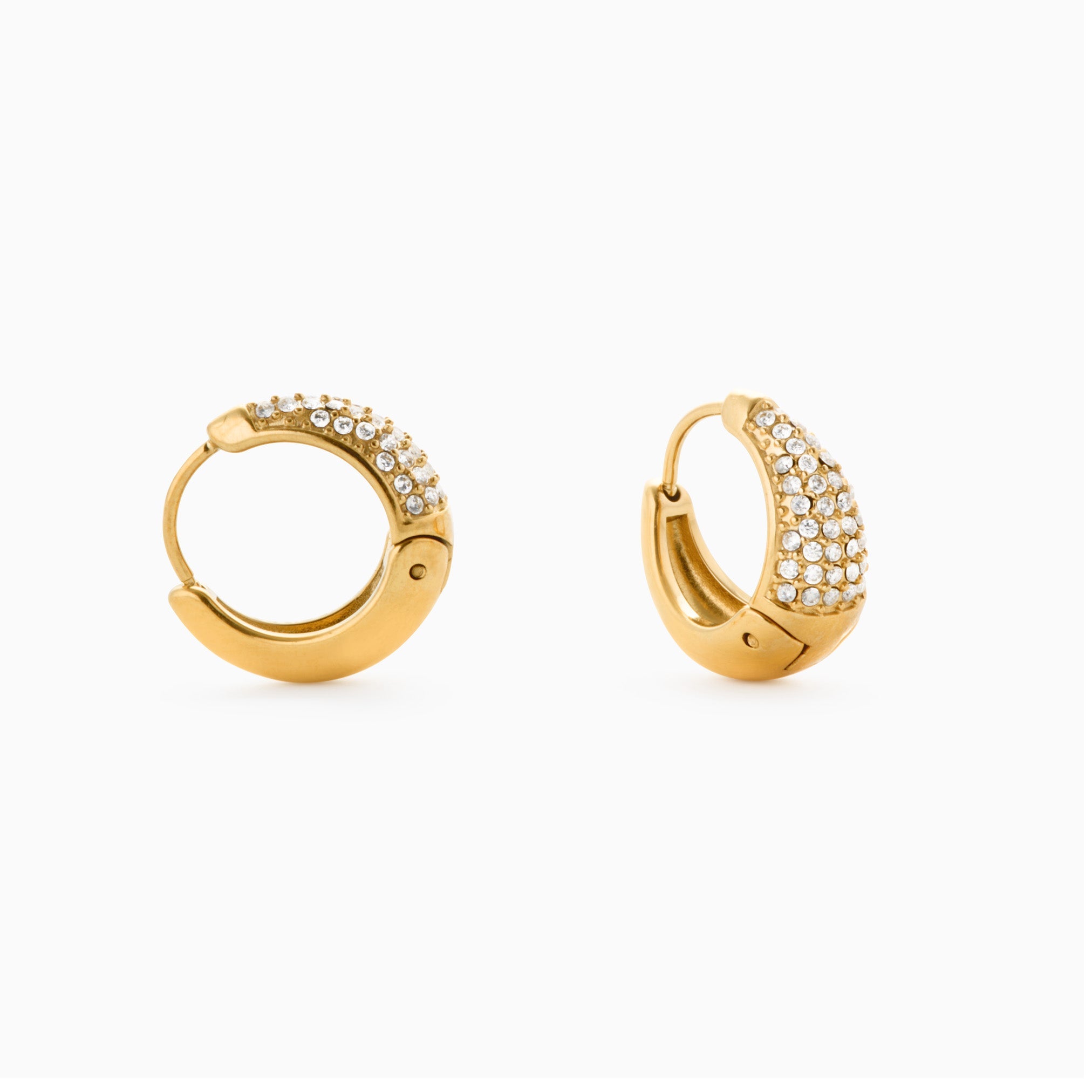 PURE SPARKLE HUGGIES best gold plated tarnish and water resistant piece by Irish Jewellery brand - Lynott Jewellery