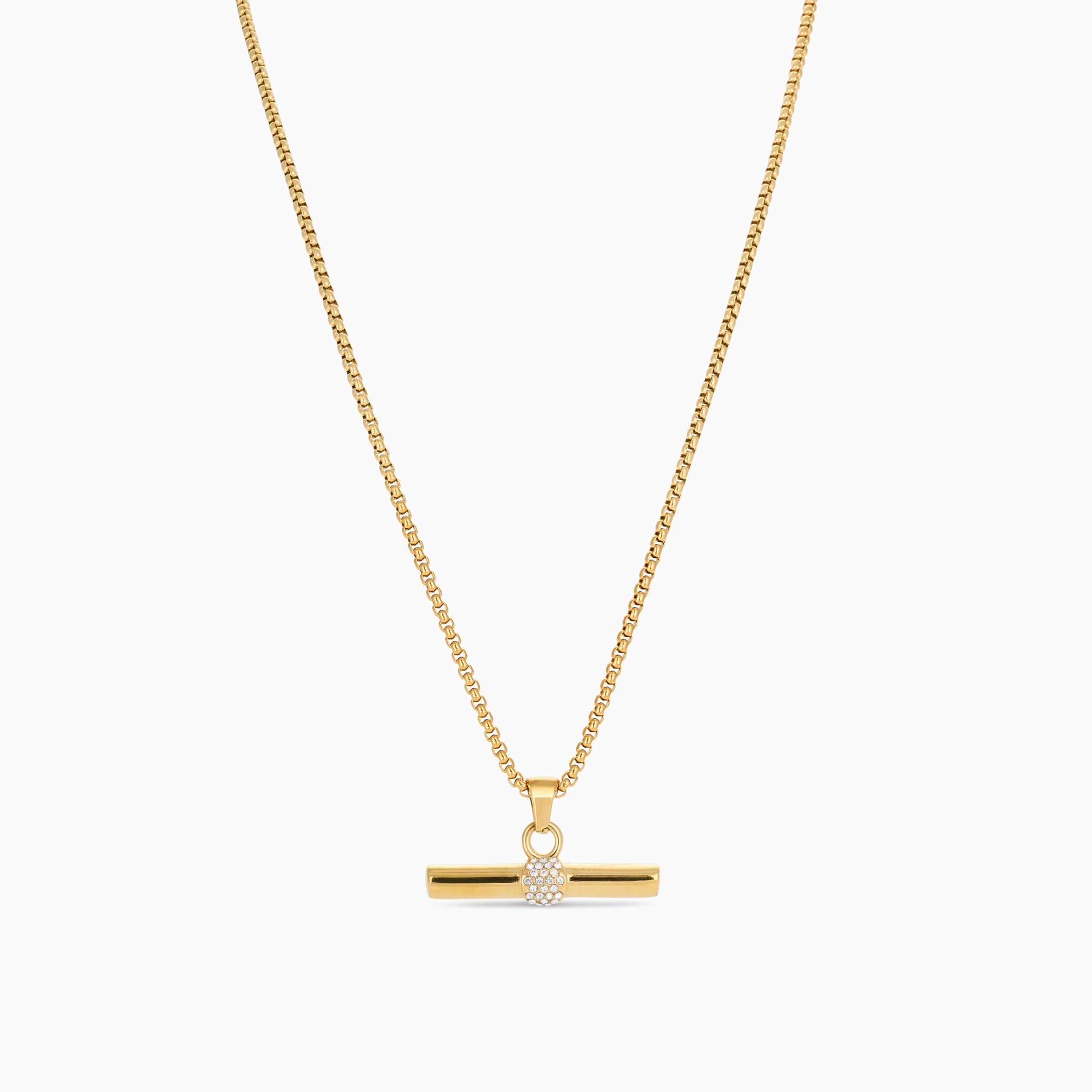 CRYSTAL T BAR NECKLACE best gold plated tarnish and water resistant piece by Irish Jewellery brand - Lynott Jewellery