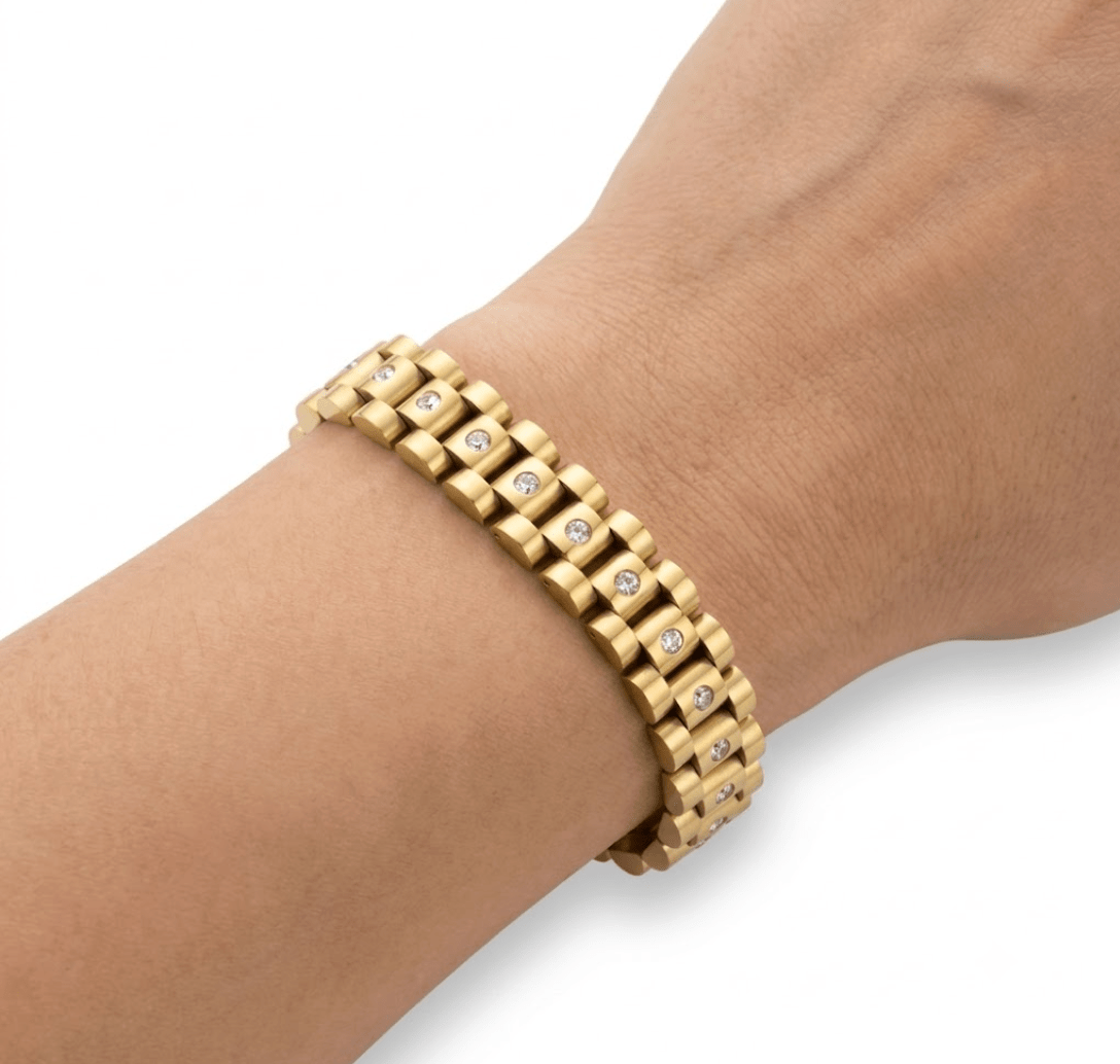 LINK STRAP BRACELET best gold plated tarnish and water resistant piece by Irish Jewellery brand - Lynott Jewellery
