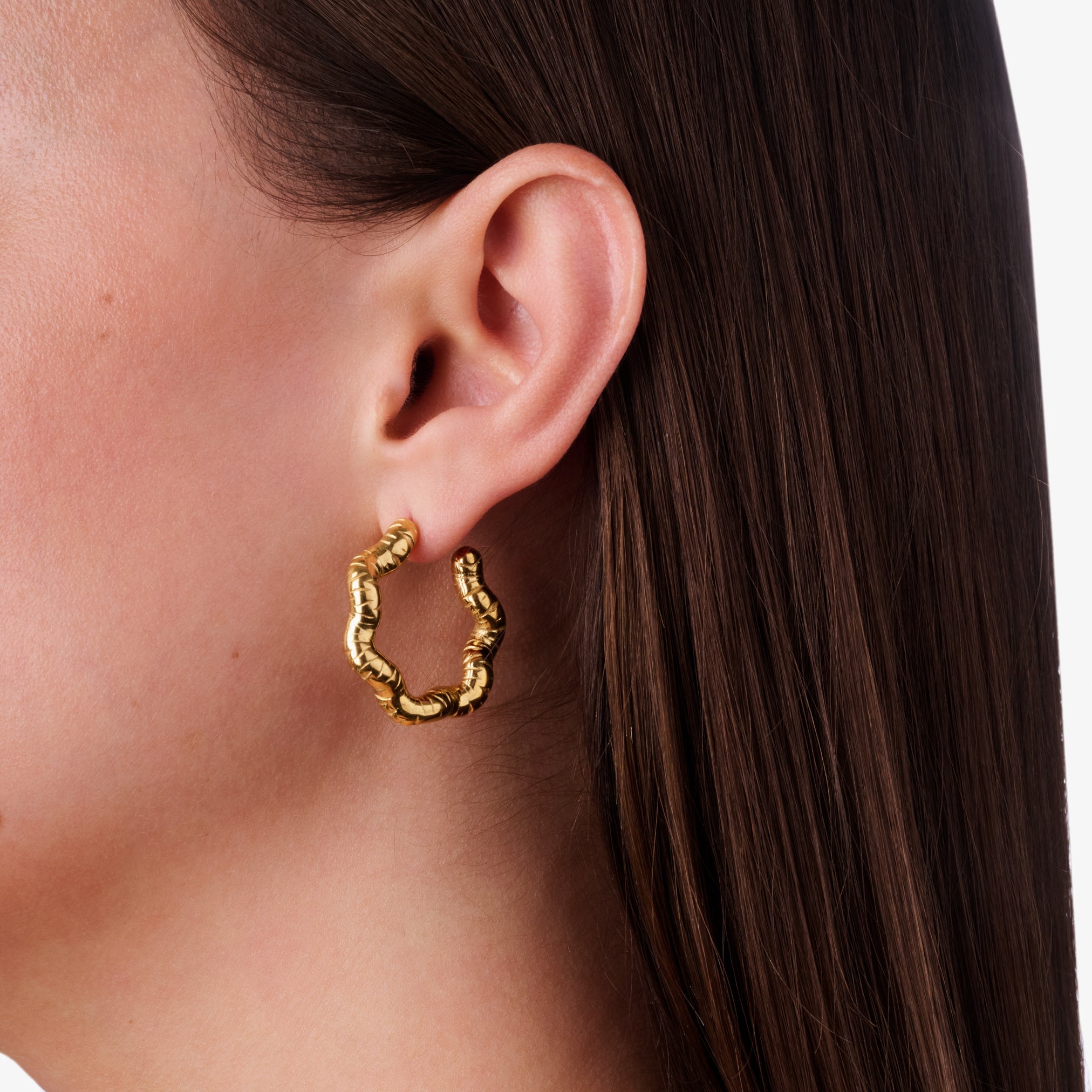 WHISPERING WAVE HOOP best gold plated tarnish and water resistant piece by Irish Jewellery brand - Lynott Jewellery