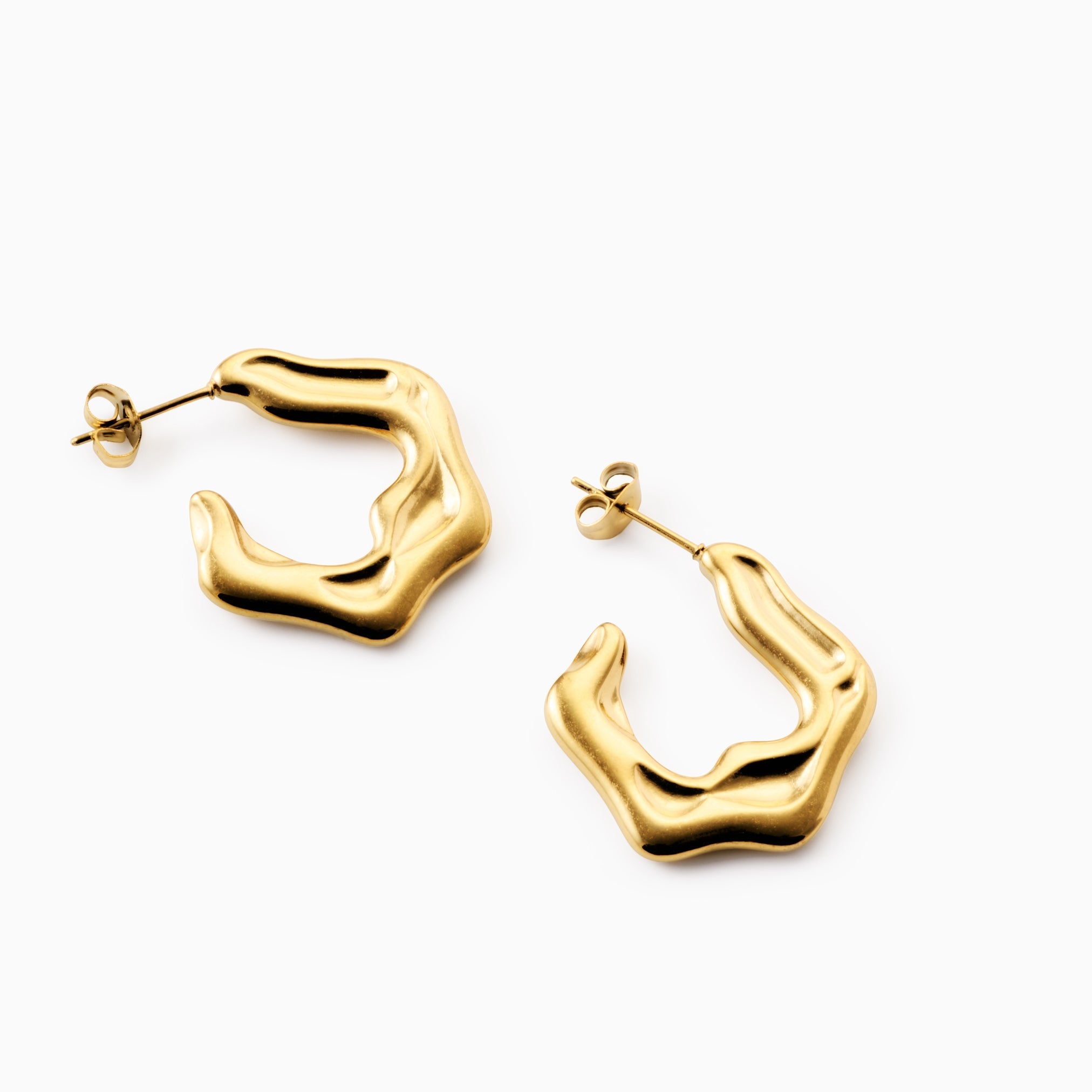 FLAT RIPPLE HOOP EARRINGS best gold plated tarnish and water resistant piece by Irish Jewellery brand - Lynott Jewellery