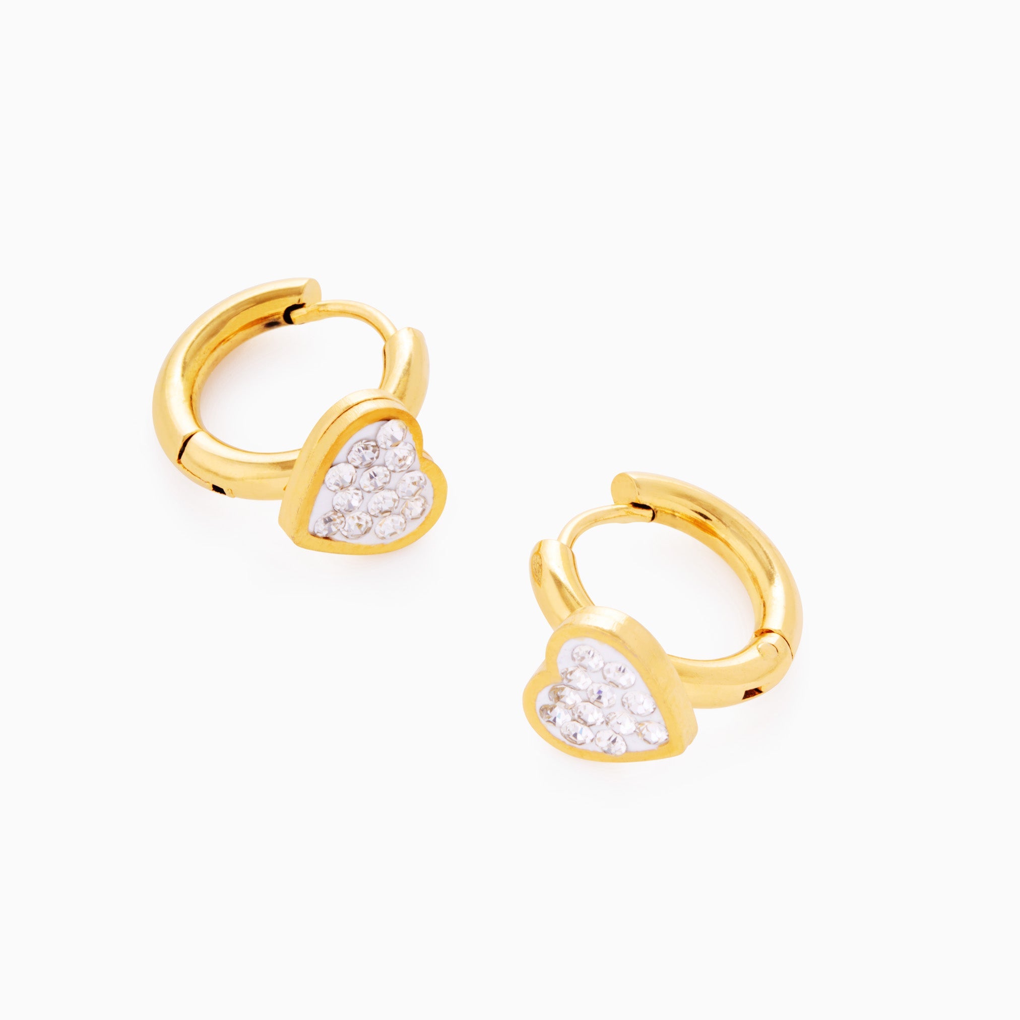 CRYSTAL HEART HUGGIES best gold plated tarnish and water resistant piece by Irish Jewellery brand - Lynott Jewellery