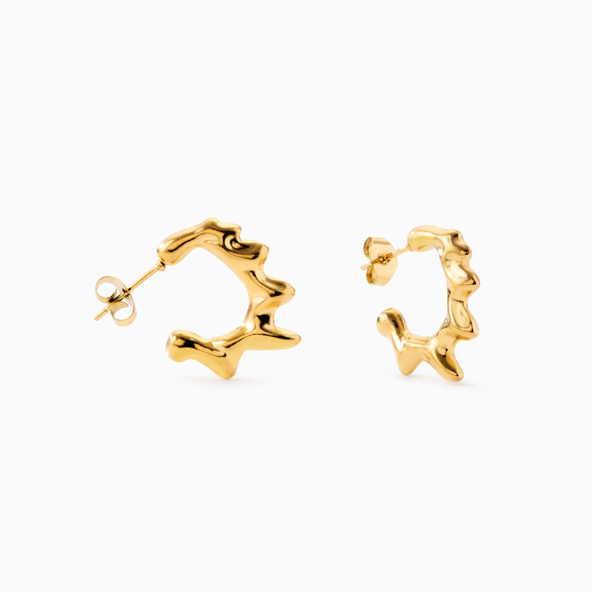 MOLTEN FLARE HOOP best gold plated tarnish and water resistant piece by Irish Jewellery brand - Lynott Jewellery
