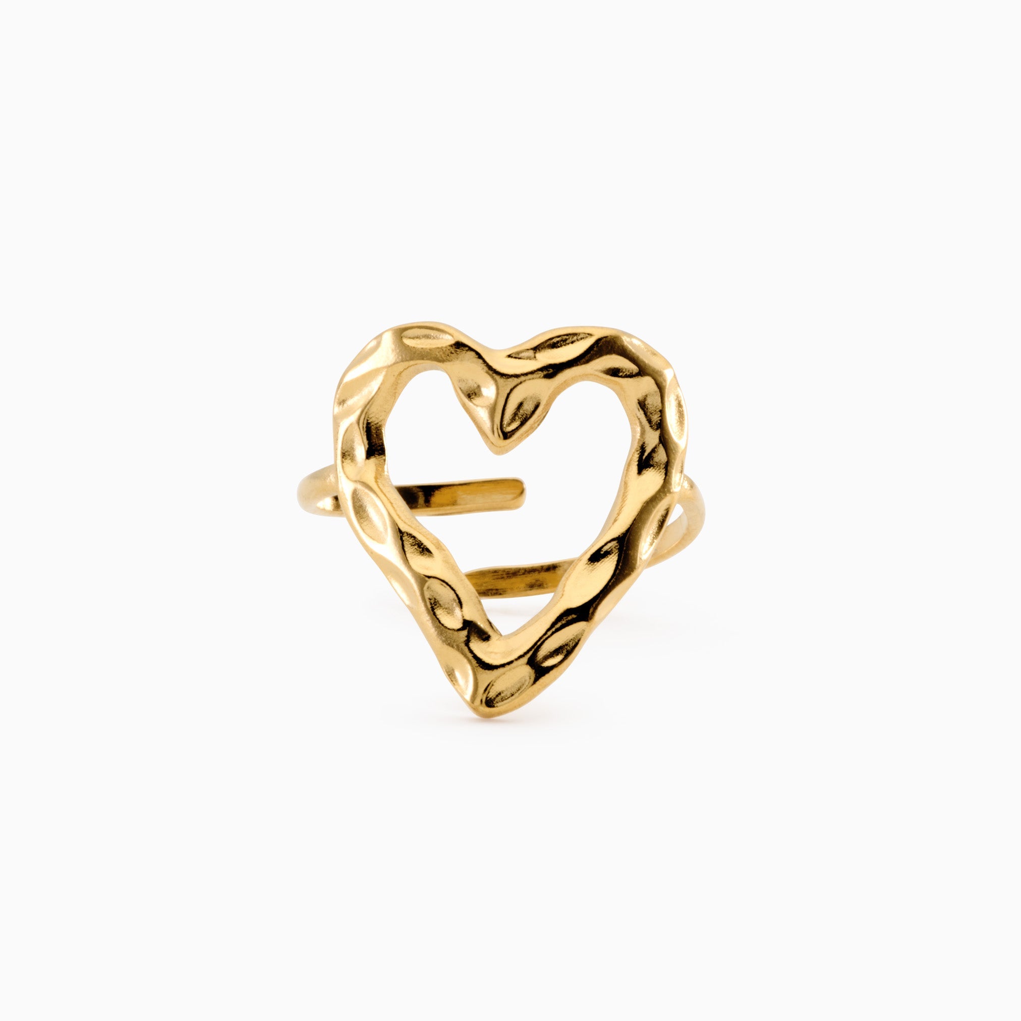 TEXTURED HEART ADJUSTABLE RING best gold plated tarnish and water resistant piece by Irish Jewellery brand - Lynott Jewellery