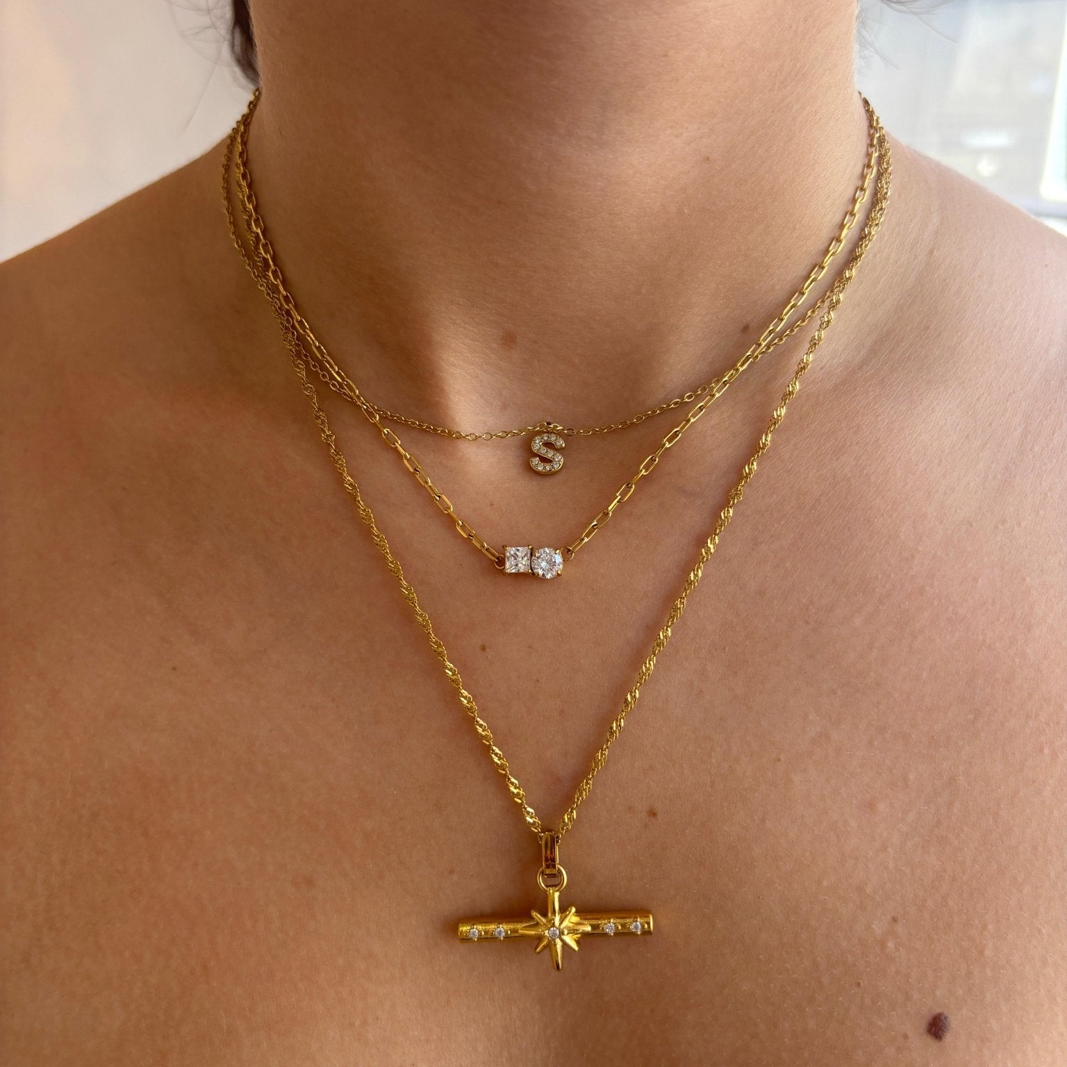 SPARKLE INITIAL NECKLACE best gold plated tarnish and water resistant piece by Irish Jewellery brand - Lynott Jewellery