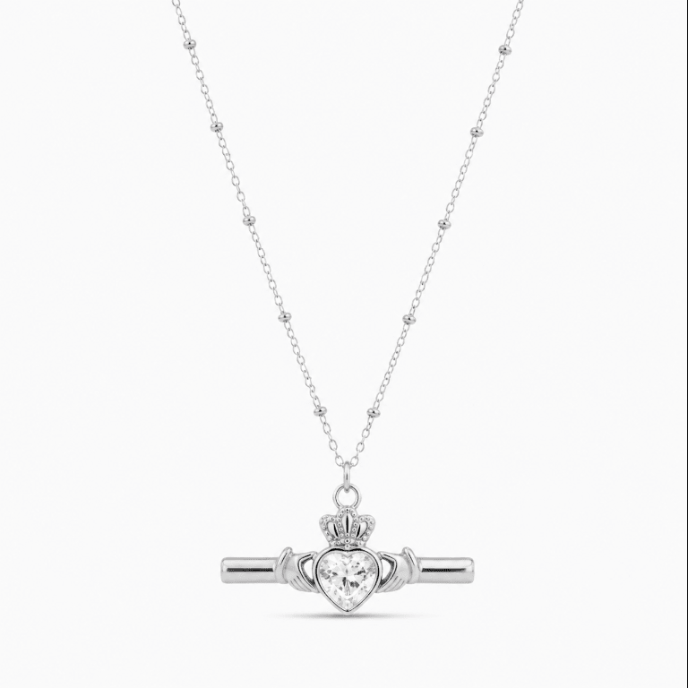 SAOIRSE CLADDAGH T BAR NECKLACE best gold plated tarnish and water resistant piece by Irish Jewellery brand - Lynott Jewellery