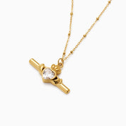 SAOIRSE CLADDAGH T BAR NECKLACE best gold plated tarnish and water resistant piece by Irish Jewellery brand - Lynott Jewellery