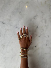 MOTHER OF PEARL SIGNET RING best gold plated tarnish and water resistant piece by Irish Jewellery brand - Lynott Jewellery