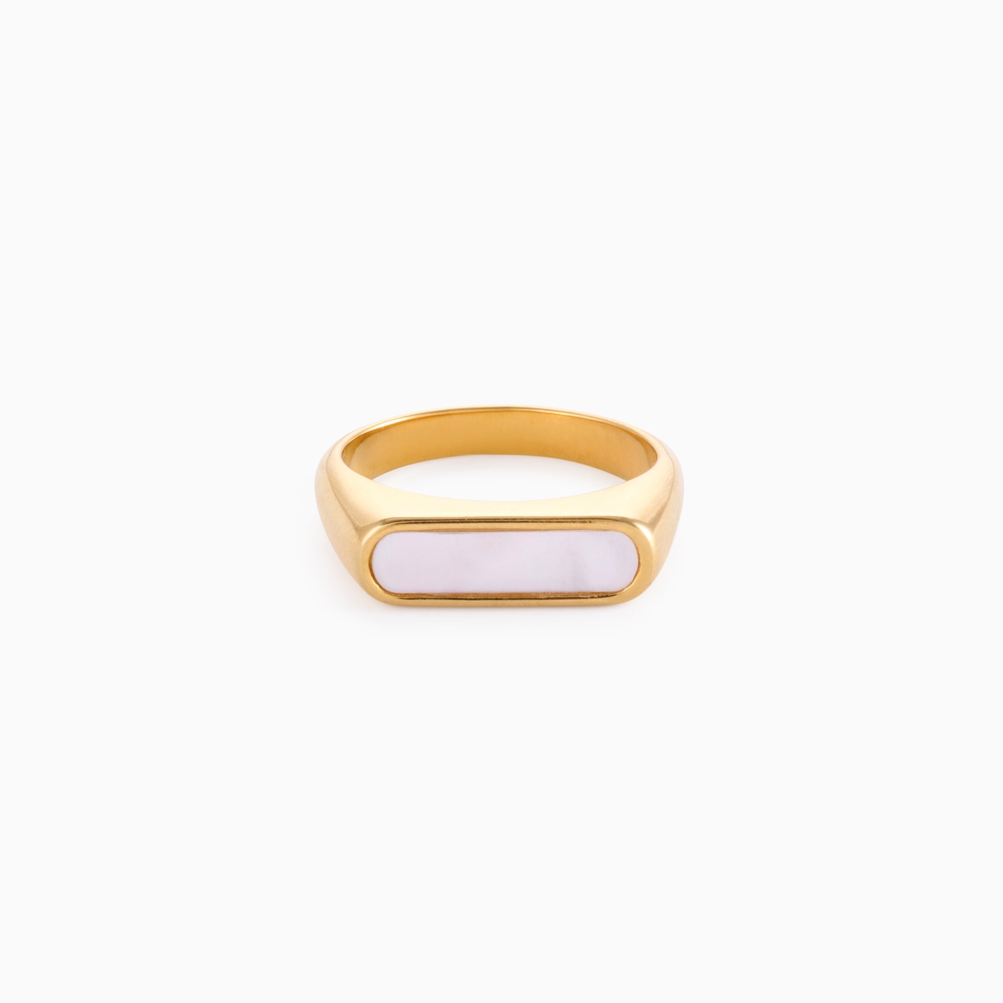 MOTHER OF PEARL SIGNET RING best gold plated tarnish and water resistant piece by Irish Jewellery brand - Lynott Jewellery