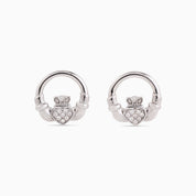RÍONA CLADDAGH MINI HOOP STUDS best gold plated tarnish and water resistant piece by Irish Jewellery brand - Lynott Jewellery