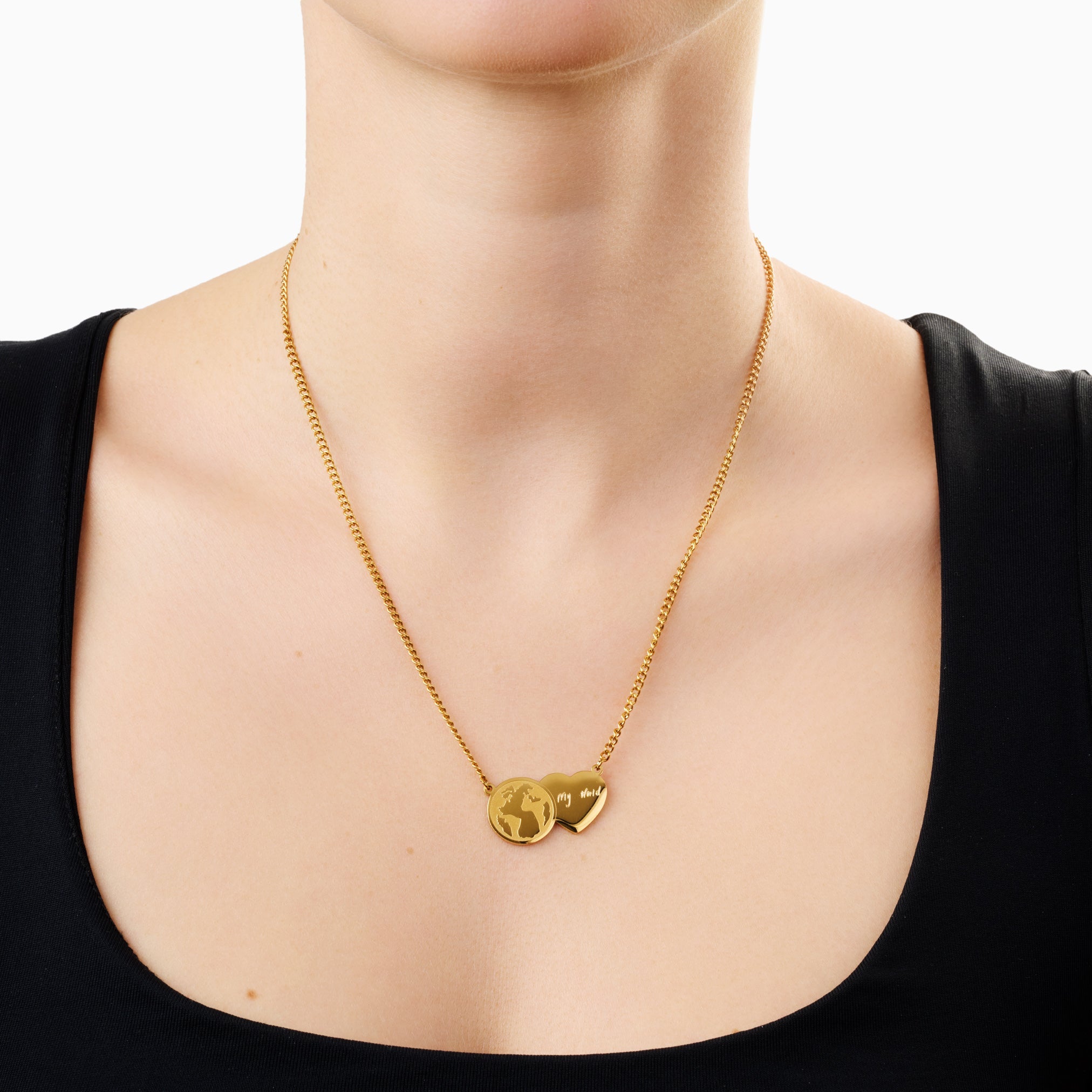 YOU ARE MY WORLD ENGRAVABLE NECKLACE best gold plated tarnish and water resistant piece by Irish Jewellery brand - Lynott Jewellery