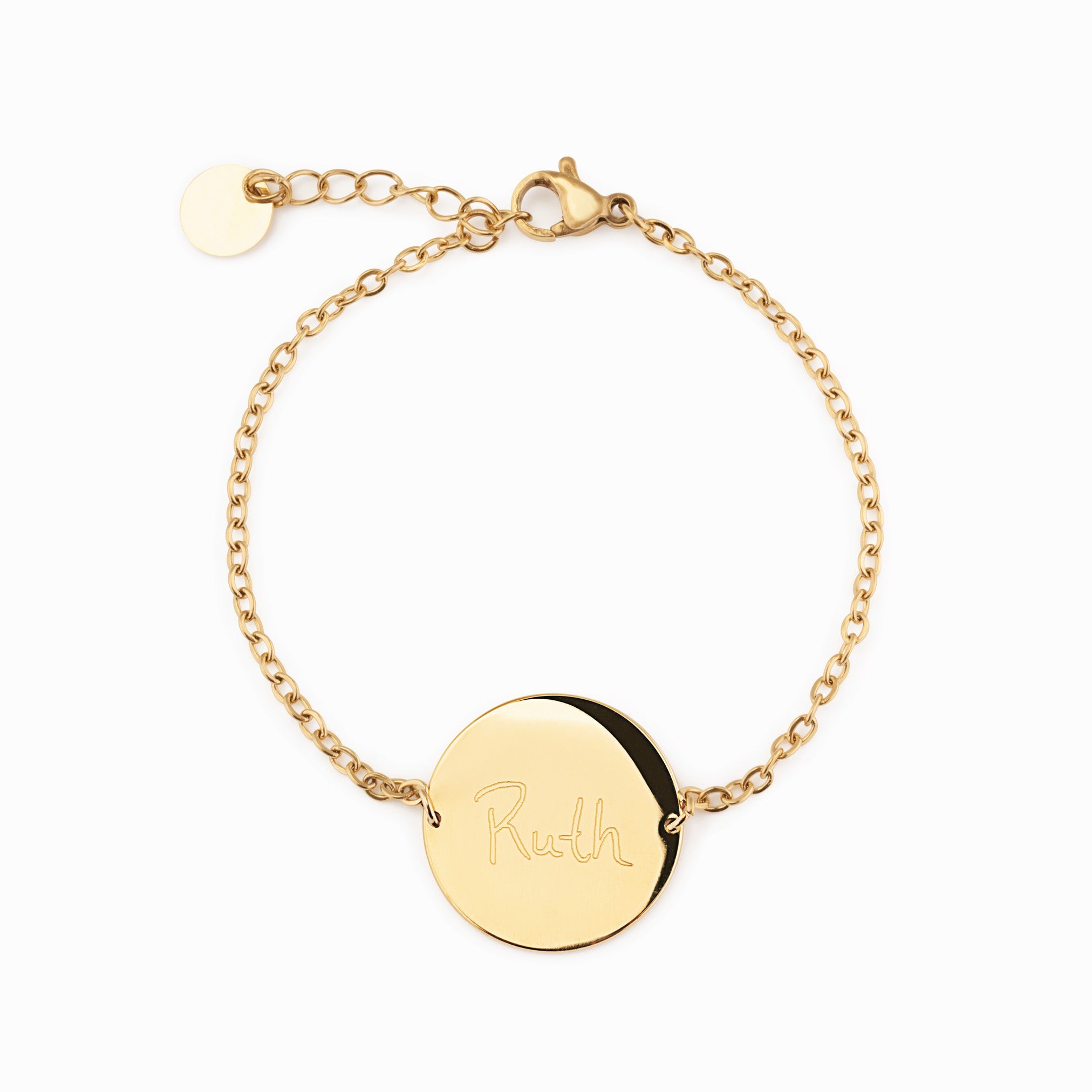 ENGRAVABLE DISC BRACELET best gold plated tarnish and water resistant piece by - Lynott Jewellery