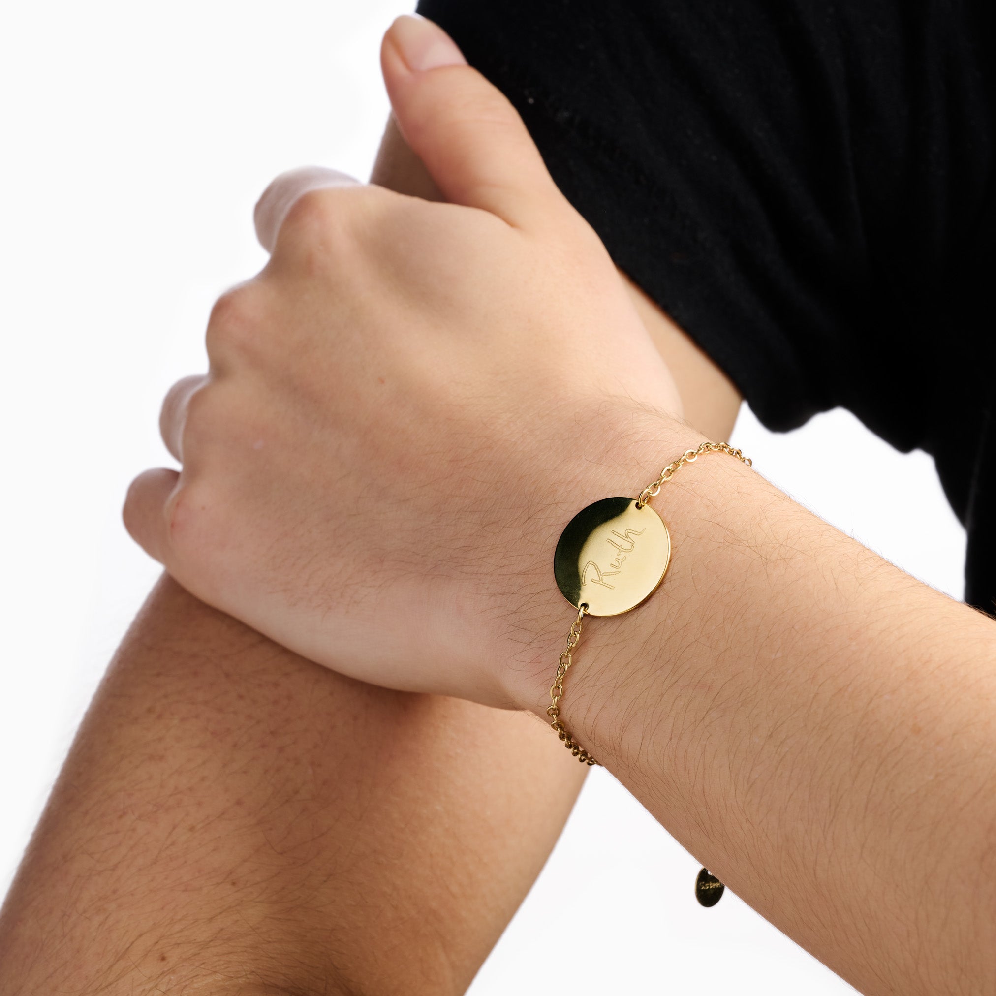 ENGRAVABLE DISC BRACELET best gold plated tarnish and water resistant piece by - Lynott Jewellery