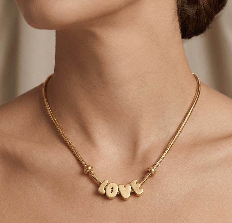 BUBBLE NAME NECKLACE best gold plated tarnish and water resistant piece by Irish Jewellery brand - Lynott Jewellery