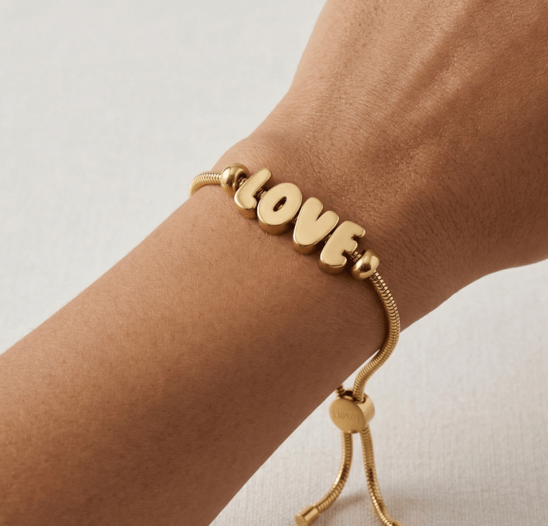 BUBBLE NAME BRACELET best gold plated tarnish and water resistant piece by Irish Jewellery brand - Lynott Jewellery