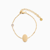 PROMISE ME ENGRAVABLE OVAL DISC & BIRTHSTONE BRACELET best gold plated tarnish and water resistant piece by Irish Jewellery brand - Lynott Jewellery