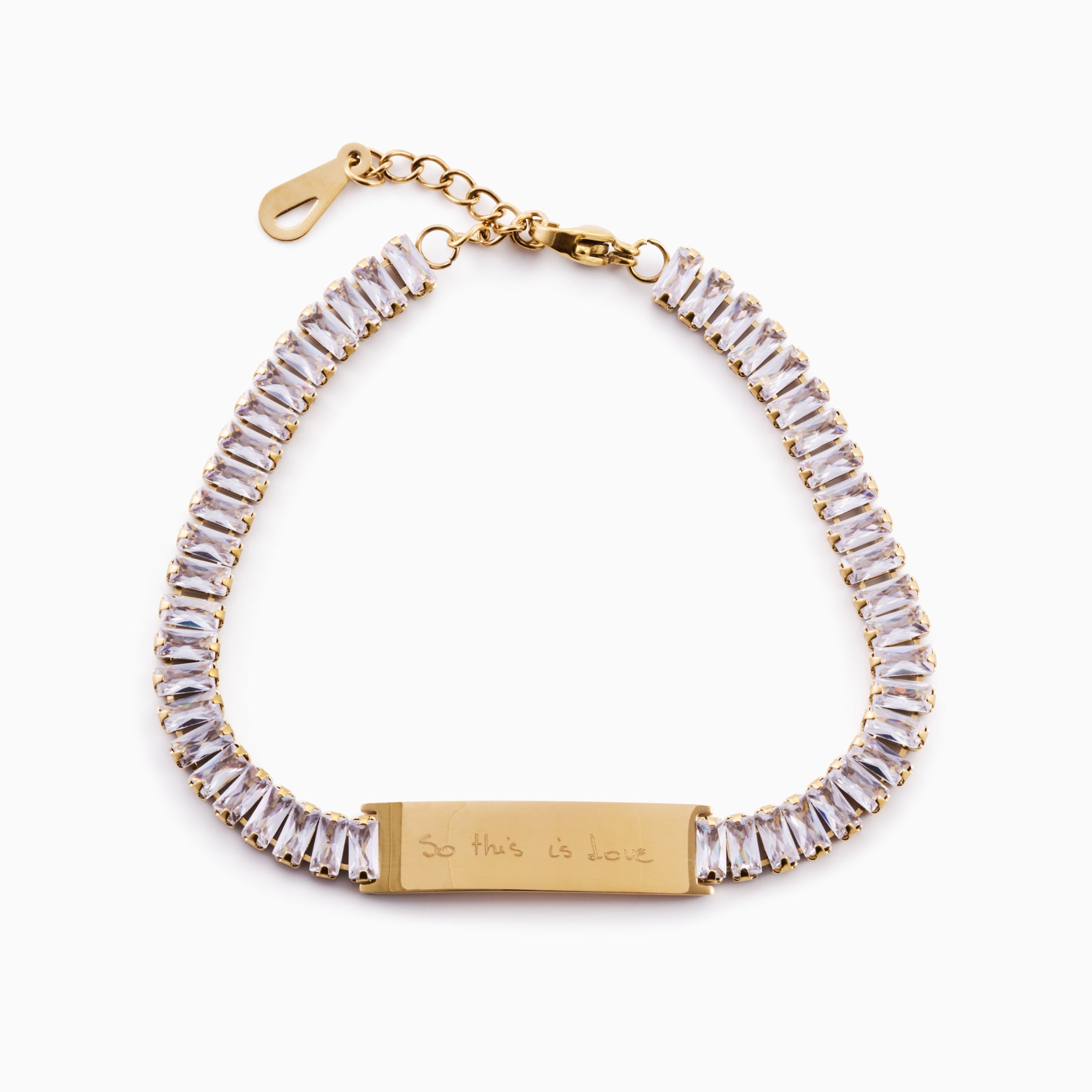 BAR BABYGIRL ENGRAVABLE TENNIS BRACELET best gold plated tarnish and water resistant piece by Irish Jewellery brand - Lynott Jewellery