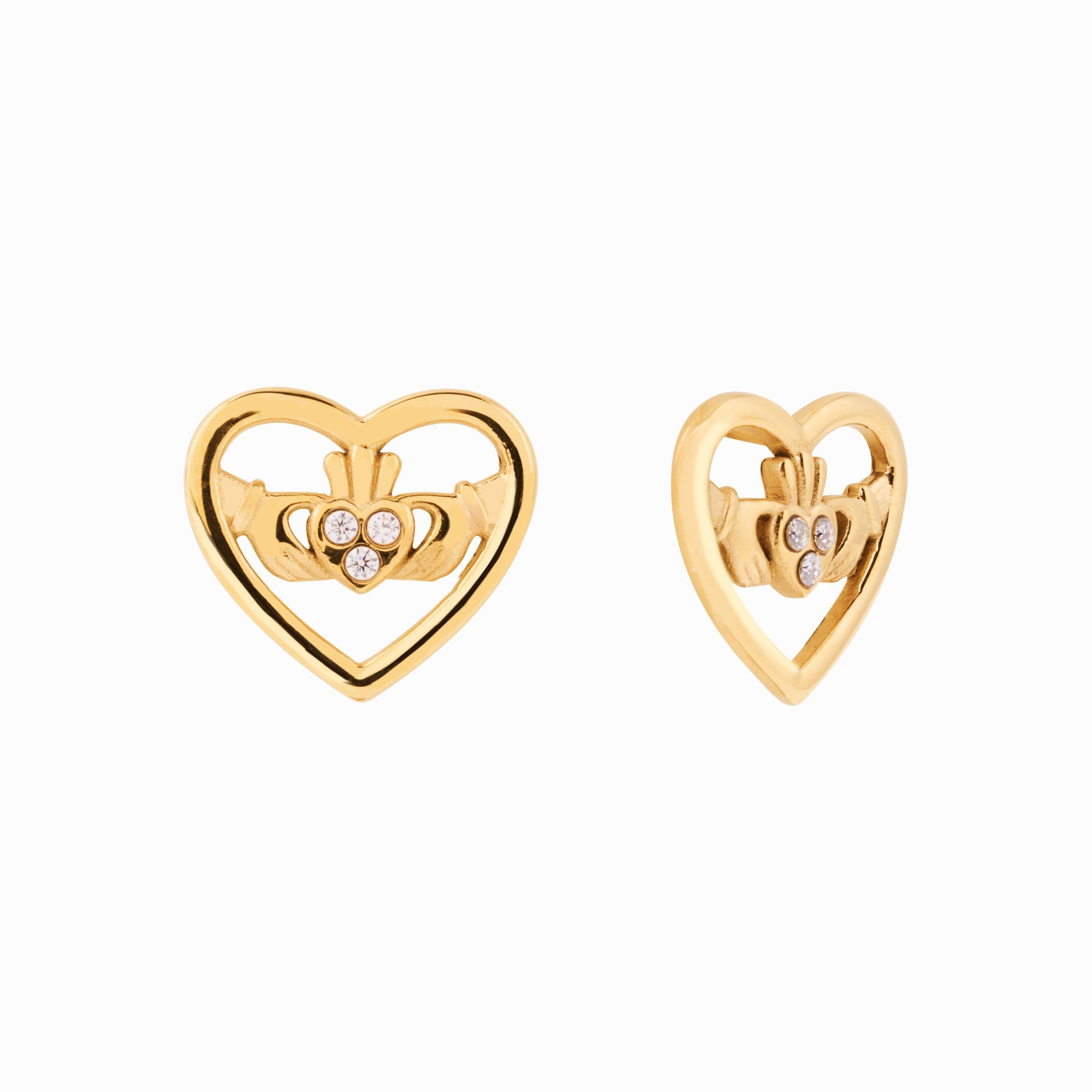 MEGAN FORTE CLARKE DOLL FACE MINI CLADDAGH STUDS best gold plated tarnish and water resistant piece by Irish Jewellery brand - Lynott Jewellery