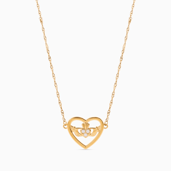 MEGAN FORTE CLARKE LOUD MOUTH CLADDAGH NECKLACE best gold plated tarnish and water resistant piece by Irish Jewellery brand - Lynott Jewellery