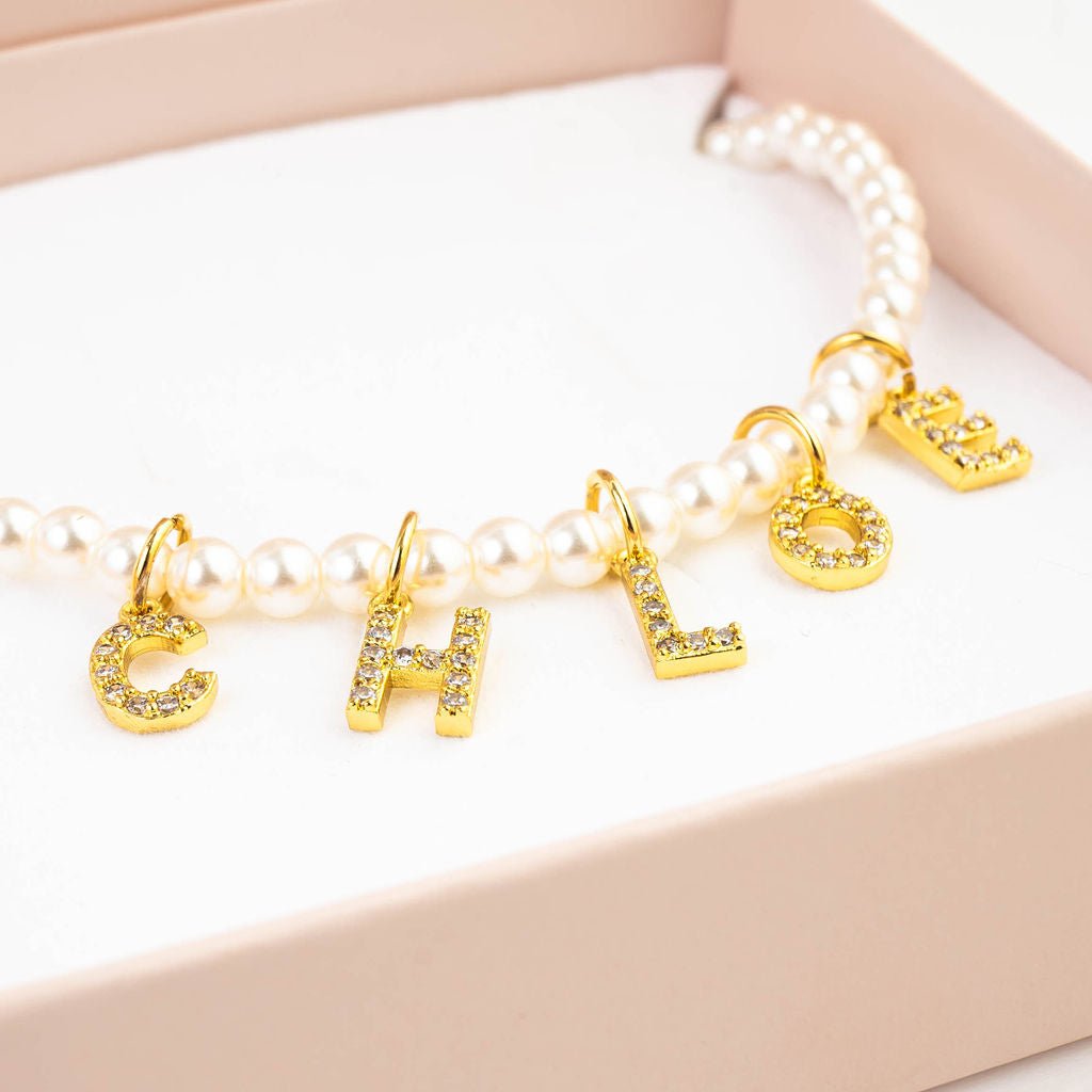 PEARL NAME NECKLACE best gold plated tarnish and water resistant piece by Irish Jewellery brand - Lynott Jewellery