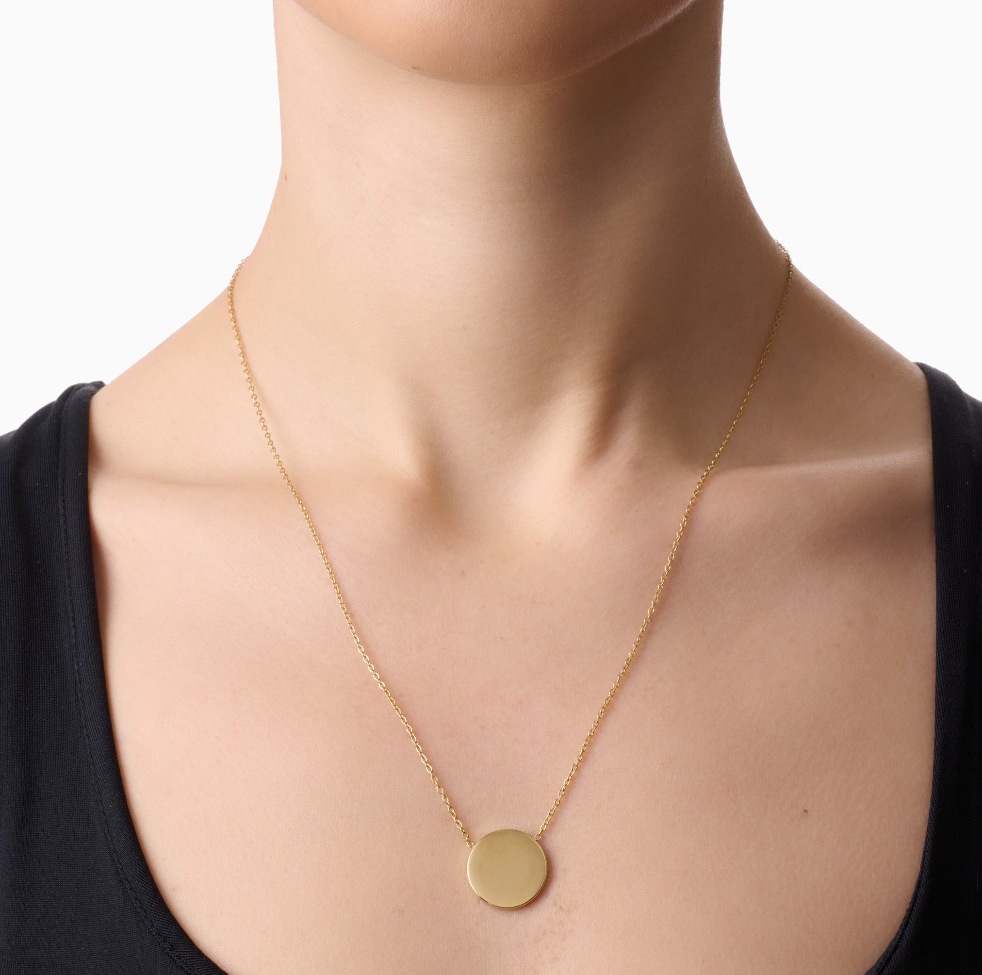 DROP DISC ENGRAVABLE NECKLACE best gold plated tarnish and water resistant piece by Irish Jewellery brand - Lynott Jewellery