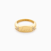 WHISPERING CLOVER ENGRAVABLE RING best gold plated tarnish and water resistant piece  Irish Jewellery brand Lynott Jewellery