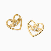 MEGAN FORTE CLARKE OBSSESED LARGE CLADDAGH STUDS best gold plated tarnish and water resistant piece by Irish Jewellery brand - Lynott Jewellery