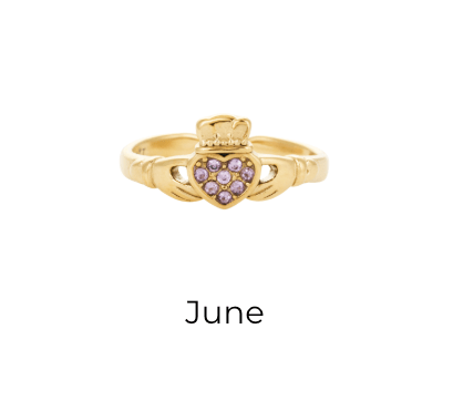 HEART CROWN CLADDAGH BIRTHSTONE ADJUSTABLE RING best gold plated tarnish and water resistant piece by Irish Jewellery brand - Lynott Jewellery