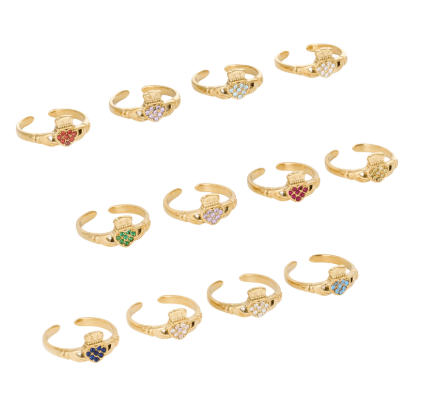HEART CROWN CLADDAGH BIRTHSTONE ADJUSTABLE RING best gold plated tarnish and water resistant piece by Irish Jewellery brand - Lynott Jewellery