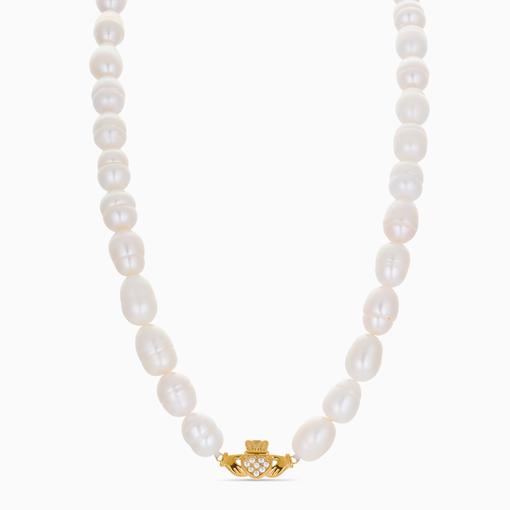 HEART CROWN PEARL CLADDAGH NECKLACE best gold plated tarnish and water resistant piece by Irish Jewellery brand - Lynott Jewellery