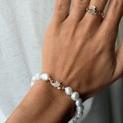 HEART CROWN PEARL CLADDAGH BRACELET best gold plated tarnish and water resistant piece by Irish Jewellery brand - Lynott Jewellery