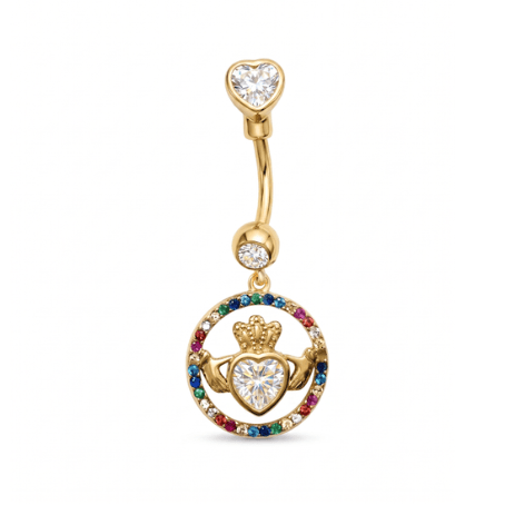 MEGAN FORTE CLARKE CHAOS CLADDAGH BELLY BAR best gold plated tarnish and water resistant piece by Irish Jewellery brand - Lynott Jewellery