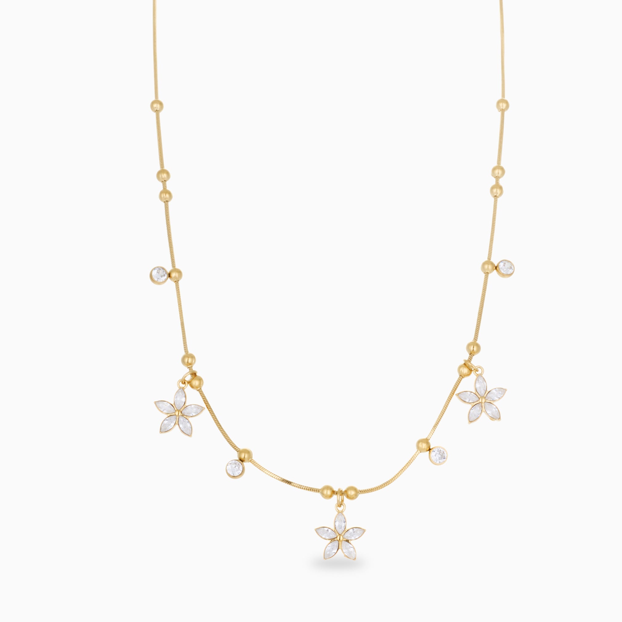 FLOWER AND DOT NECKLACE best gold plated tarnish and water resistant piece by Irish Jewellery brand - Lynott Jewellery