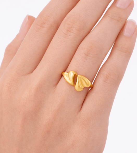 TWO HEART ADJUSTABLE RING best gold plated tarnish and water resistant piece by Irish Jewellery brand - Lynott Jewellery