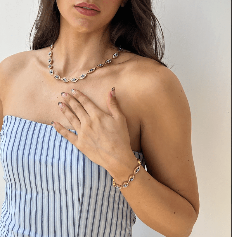 RHODES EVIL EYE BRACELET best gold plated tarnish and water resistant piece by Irish Jewellery brand - Lynott Jewellery