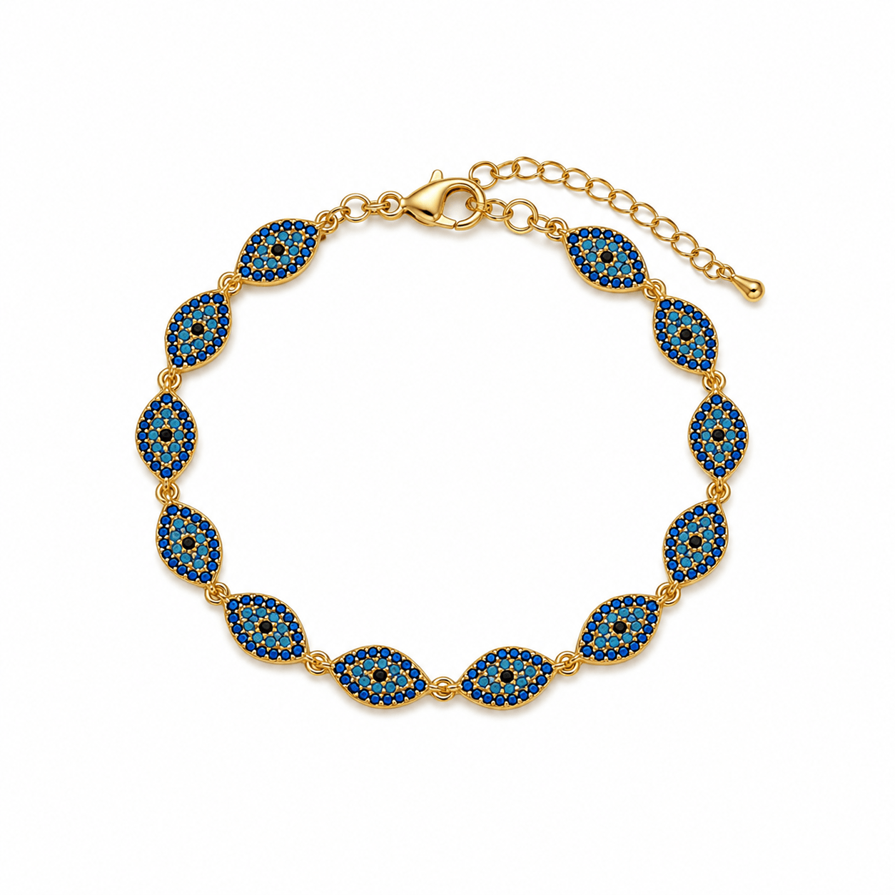 SANTORINI DARK BLUE EVIL EYE BRACELET best gold plated tarnish and water resistant piece by Irish Jewellery brand - Lynott Jewellery