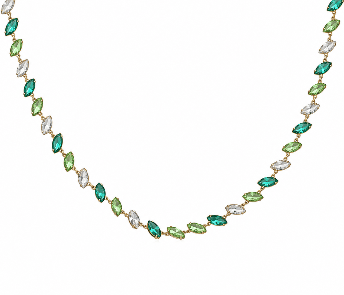 BALI GREEN GEM NECKLACE best gold plated tarnish and water resistant piece by Irish Jewellery brand - Lynott Jewellery