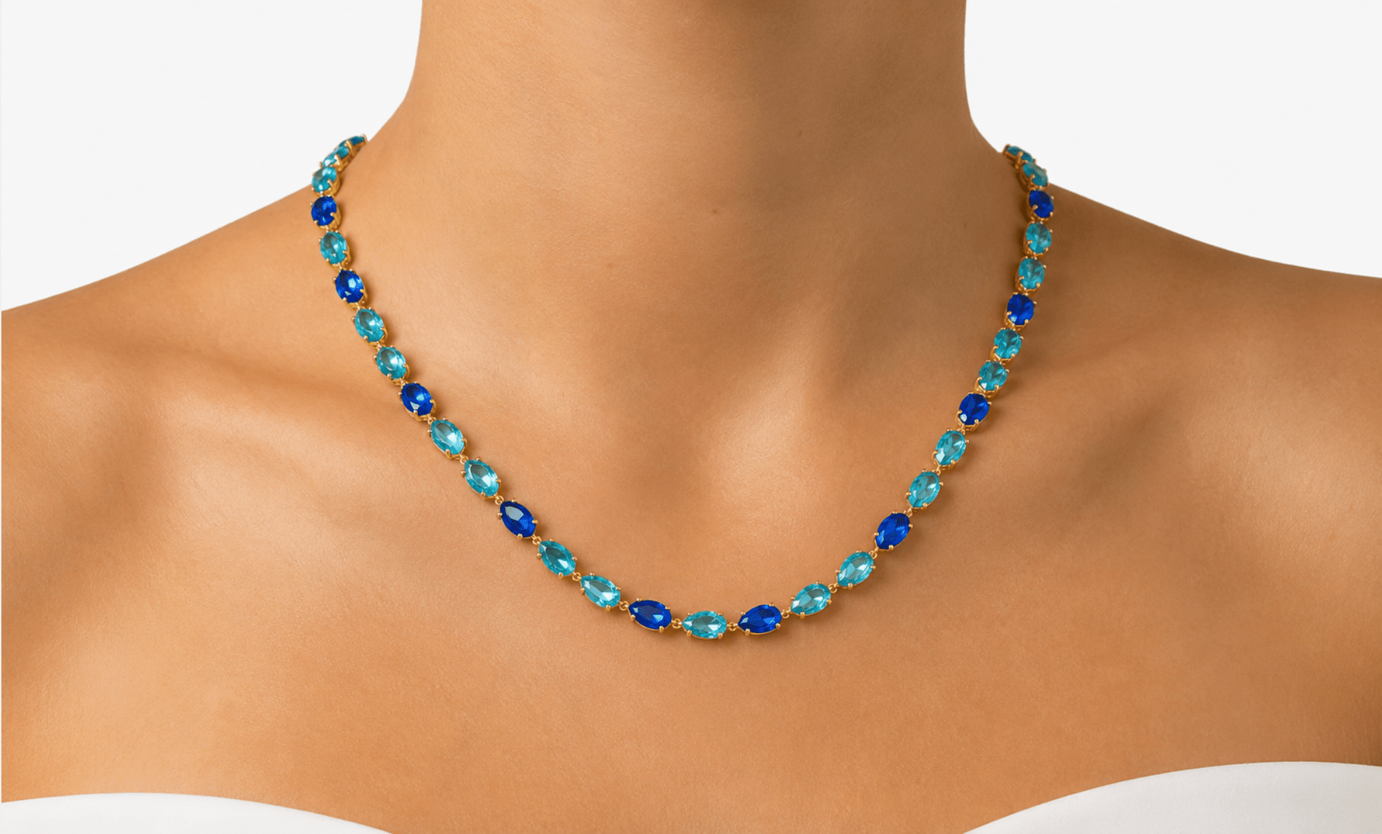 BALI BLUE GEM NECKLACE best gold plated tarnish and water resistant piece by Irish Jewellery brand - Lynott Jewellery