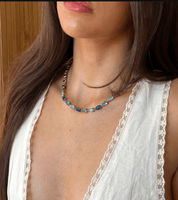 BALI BLUE GEM NECKLACE best gold plated tarnish and water resistant piece by Irish Jewellery brand - Lynott Jewellery