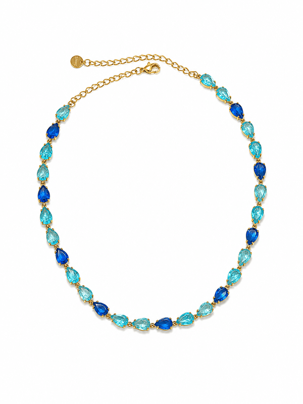 BALI BLUE GEM NECKLACE best gold plated tarnish and water resistant piece by Irish Jewellery brand - Lynott Jewellery