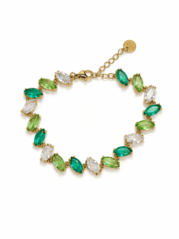BALI GREEN GEM BRACELET best gold plated tarnish and water resistant piece by Irish Jewellery brand - Lynott Jewellery