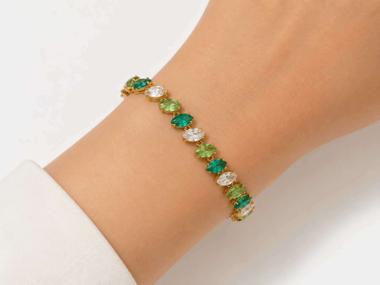 BALI GREEN GEM BRACELET best gold plated tarnish and water resistant piece by Irish Jewellery brand - Lynott Jewellery