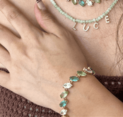 BALI GREEN GEM BRACELET best gold plated tarnish and water resistant piece by Irish Jewellery brand - Lynott Jewellery