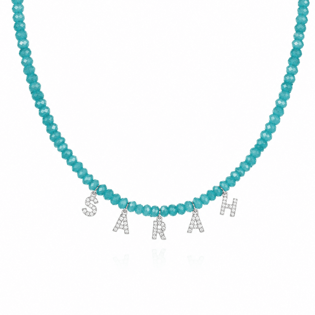 PERSONALISED COLOUR NAME NECKLACE best gold plated tarnish and water resistant piece by Irish Jewellery brand - Lynott Jewellery