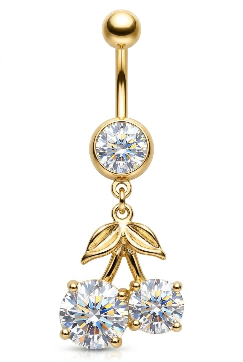 CHERRY BOMB BELLY BUTTON PIERCING best gold plated tarnish and water resistant piece by Irish Jewellery brand - Lynott Jewellery