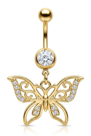 BUTTERFLY KISS BELLY BUTTON PIERCING best gold plated tarnish and water resistant piece by Irish Jewellery brand - Lynott Jewellery