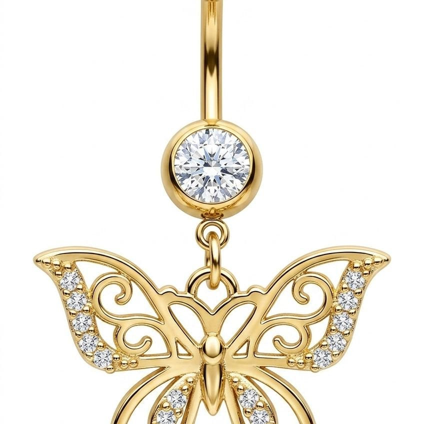 BUTTERFLY KISS BELLY BUTTON PIERCING best gold plated tarnish and water resistant piece by Irish Jewellery brand - Lynott Jewellery